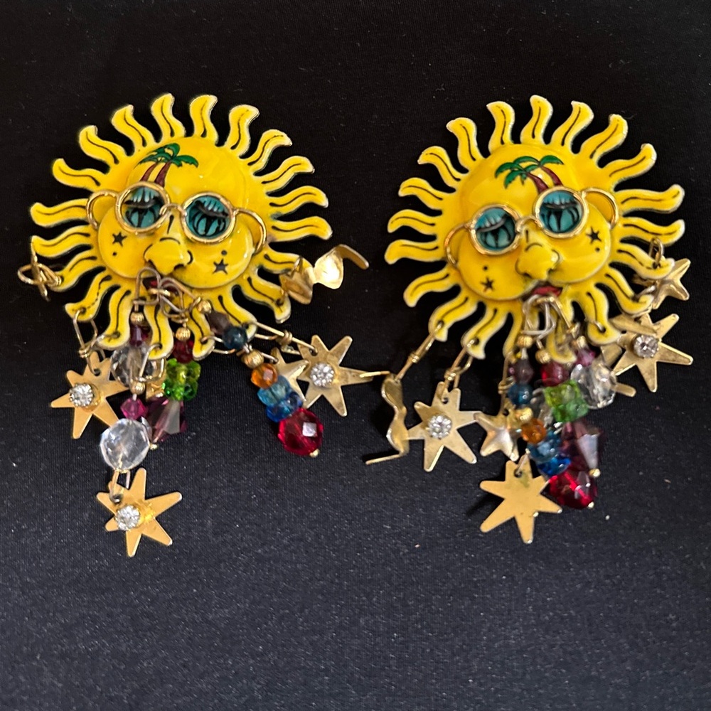 Lunch At The Ritz "La Playa" Sun Enamel Clip Earrings